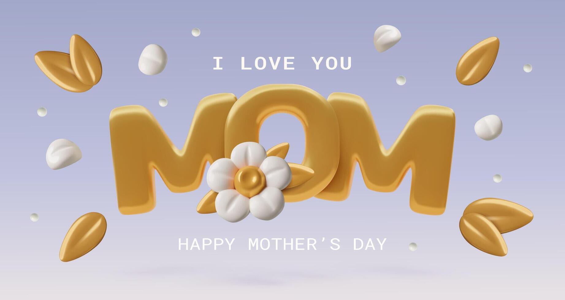 glücklich Mutter Tag Banner mit 3d Mama Wort dekoriert mit Blumen und Blätter auf lila Hintergrund vektor