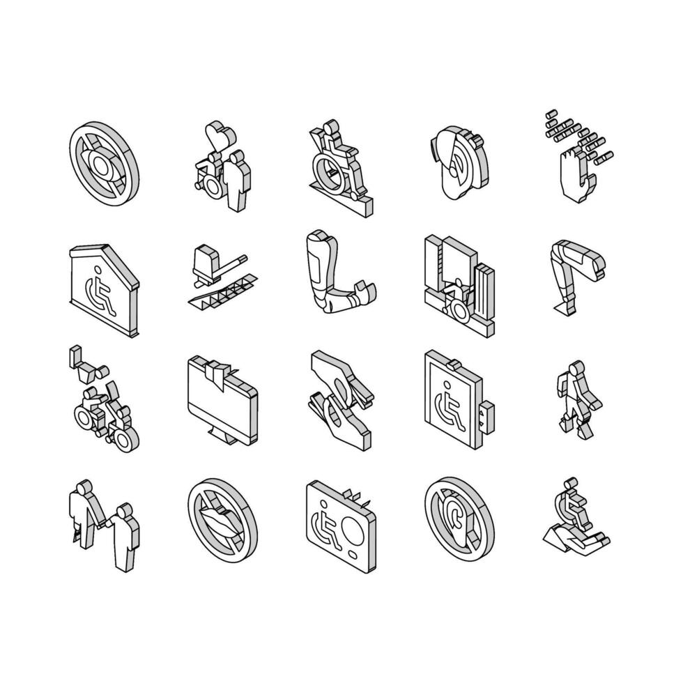 handikapp teknologi samling isometrisk ikoner uppsättning vektor