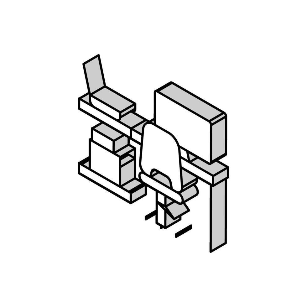 Tabelle Laptop Computer Stuhl Zuhause Büro isometrisch Symbol Vektor Illustration