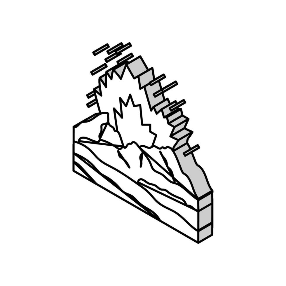 gefährlich explodiert Vulkan isometrisch Symbol Vektor Illustration