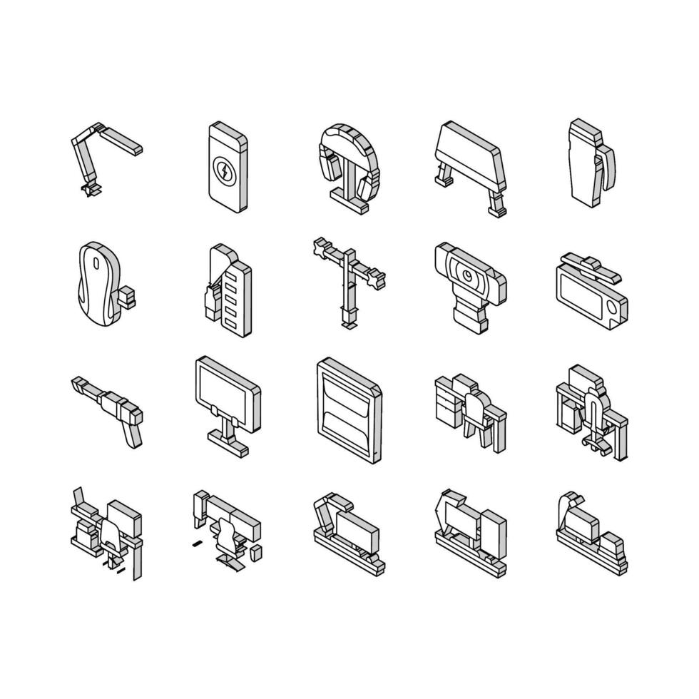 Büro Gadget Computer Geschäft isometrisch Symbole einstellen Vektor