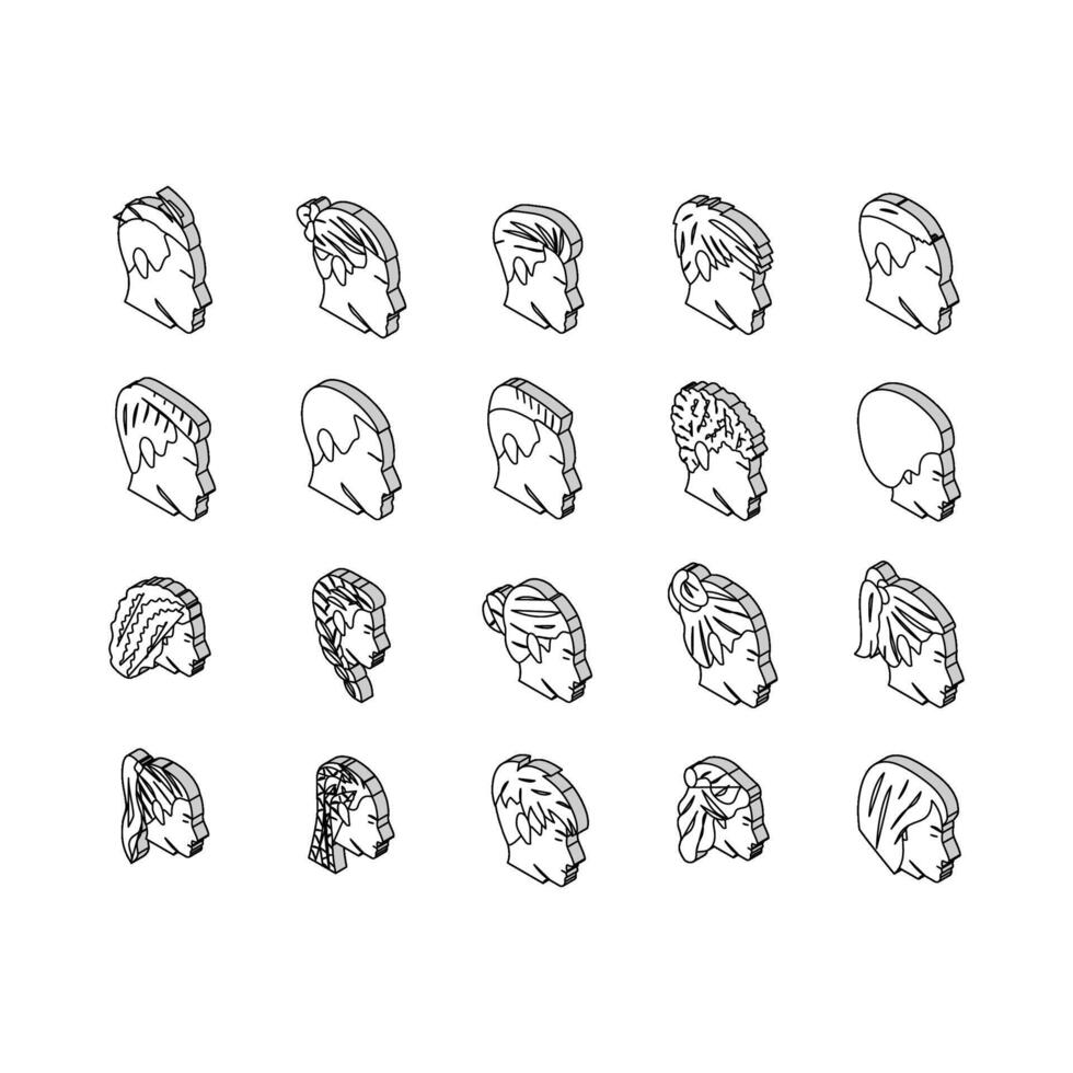 frisyr porträtt hår mode isometrisk ikoner uppsättning vektor