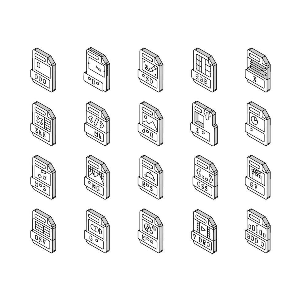 fil formatera dokumentera isometrisk ikoner uppsättning vektor