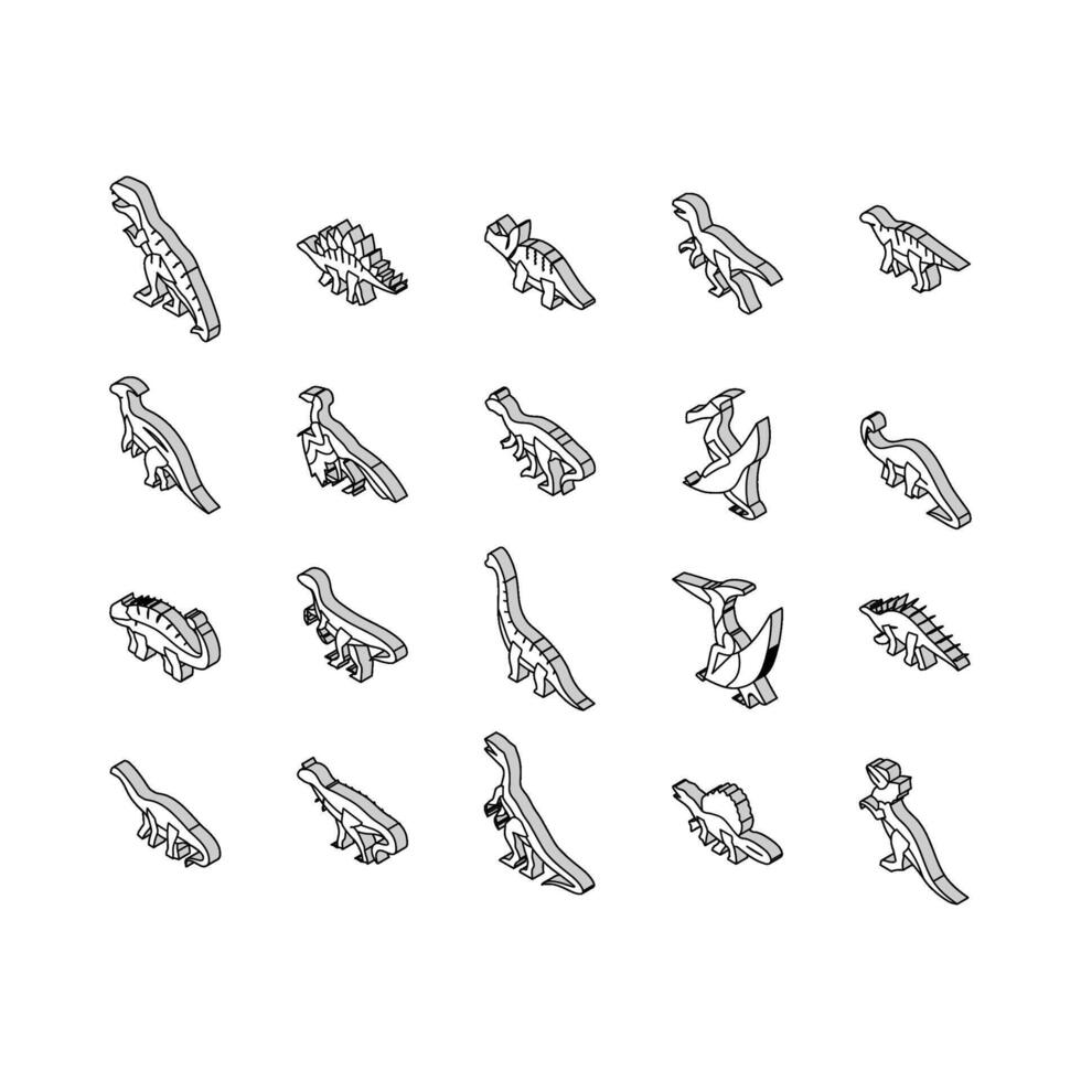dinosaurie dino djur- söt isometrisk ikoner uppsättning vektor