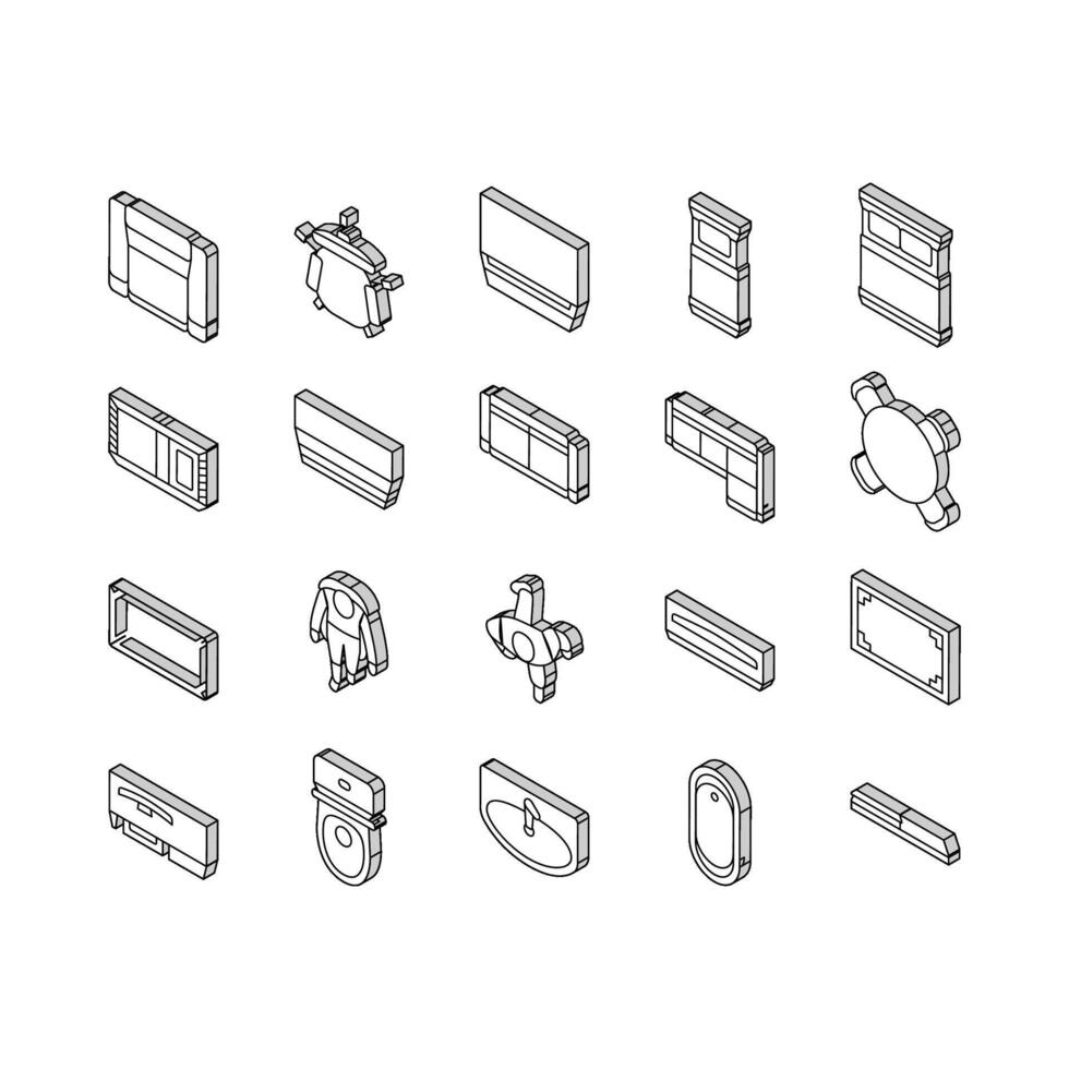 Fußboden planen Innere Möbel isometrisch Symbole einstellen Vektor