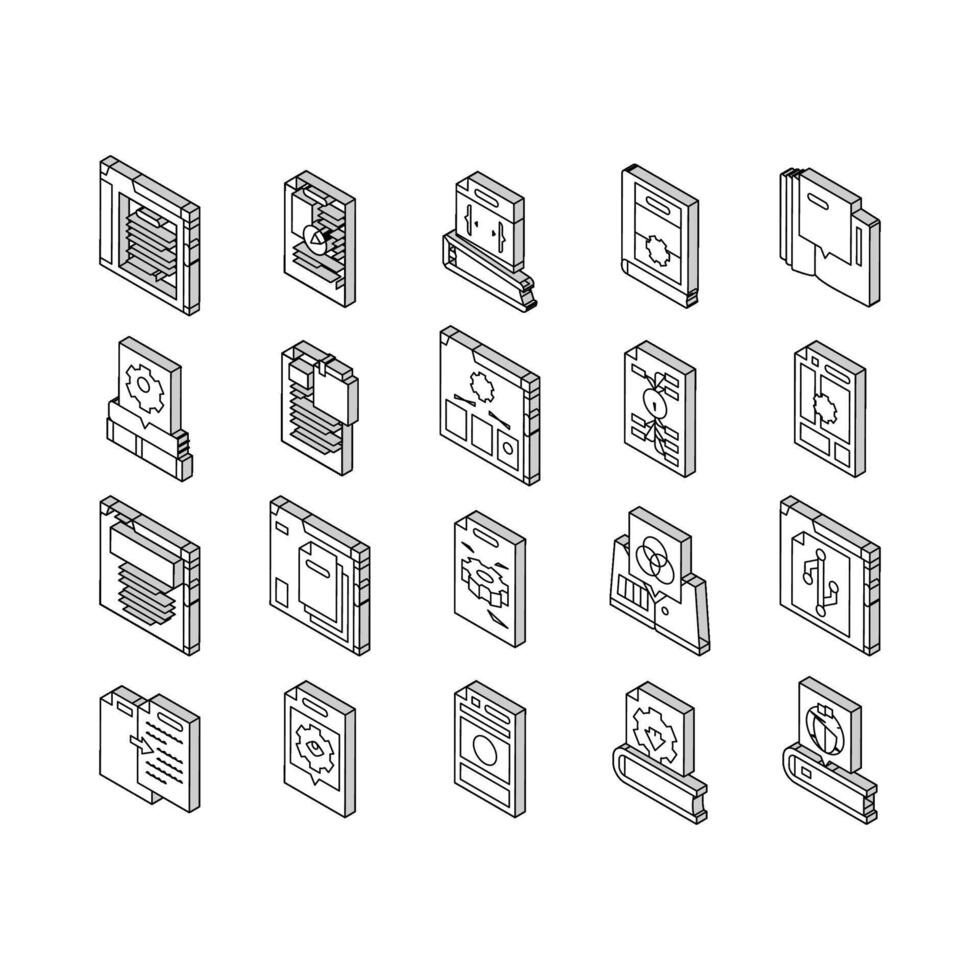 technisch Schriftsteller doc isometrisch Symbole einstellen Vektor