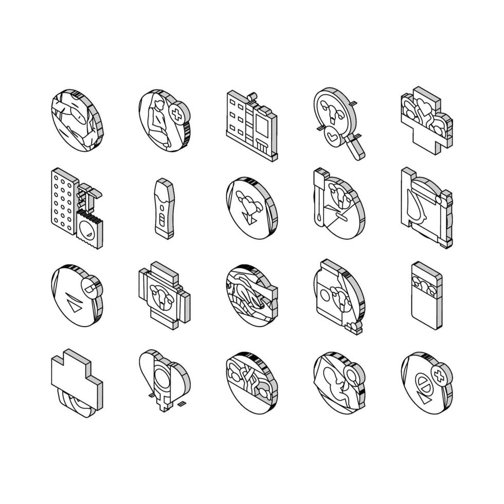 gynekolog läkare kvinna patient isometrisk ikoner uppsättning vektor
