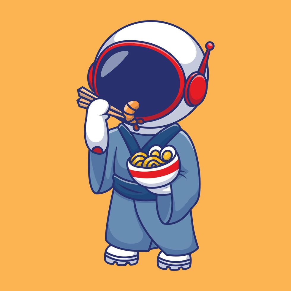 süß Astronaut Essen Ramen Nudel Karikatur Vektor Symbole Illustration. eben Karikatur Konzept. geeignet zum irgendein kreativ Projekt.