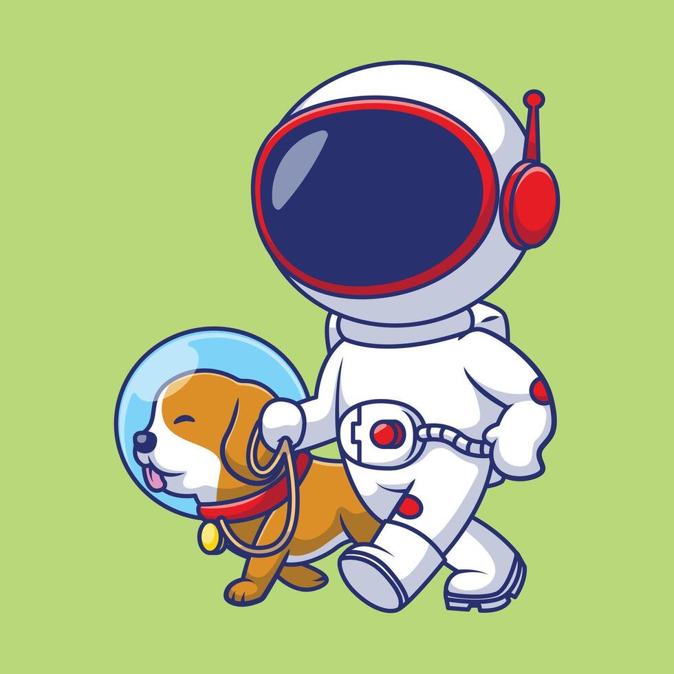 süß Astronaut Gehen mit Hund Karikatur Vektor Illustration. eben Karikatur Konzept. geeignet zum irgendein kreativ Projekt.