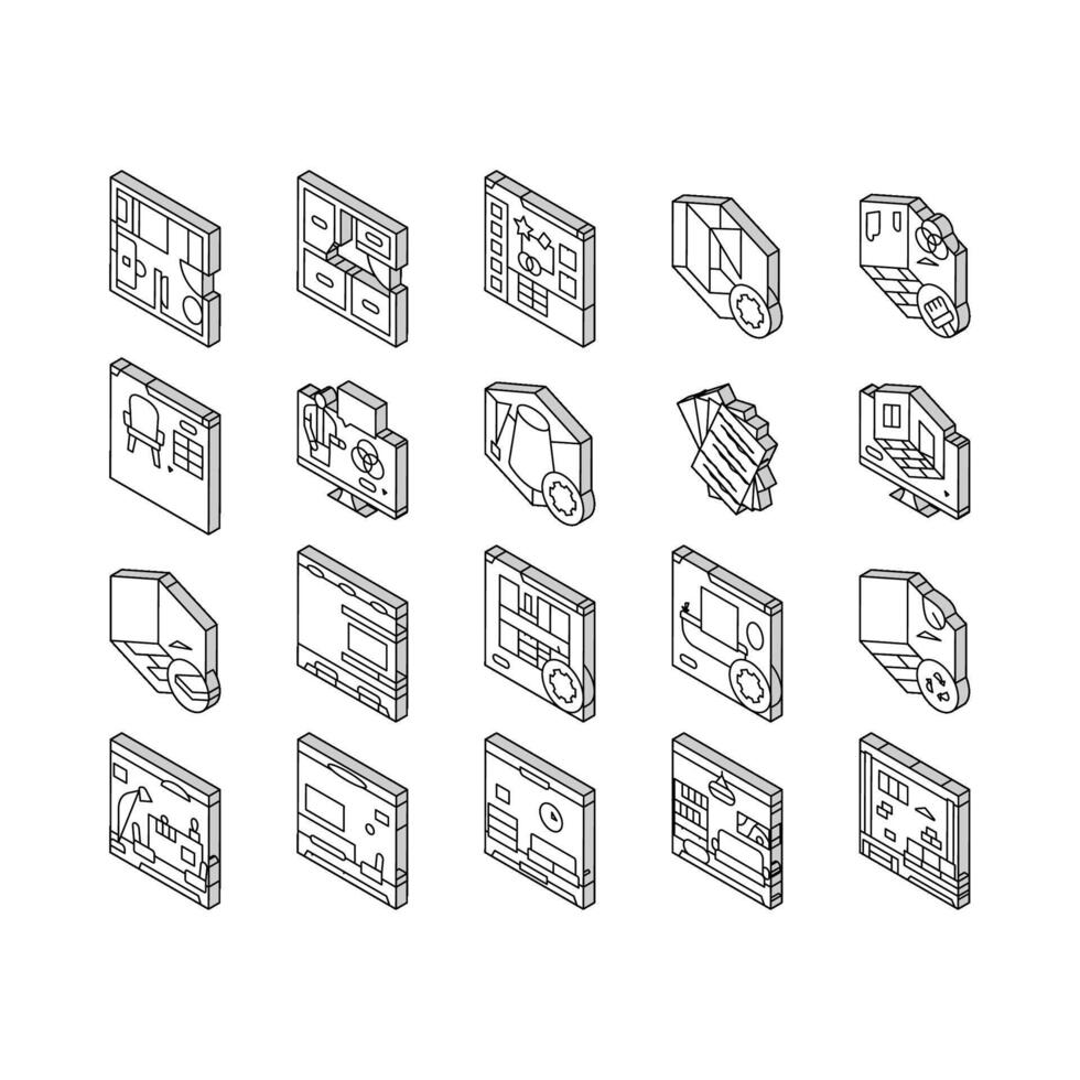 interiör designer kontor isometrisk ikoner uppsättning vektor