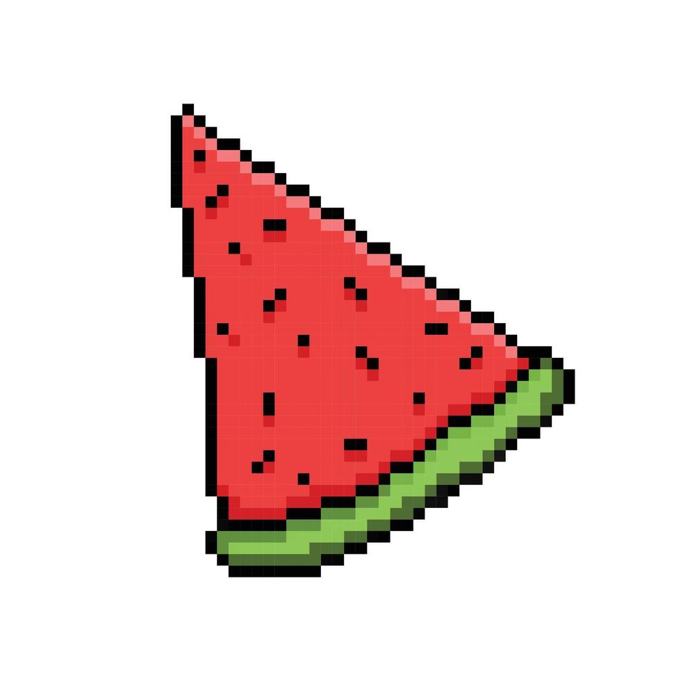 skivad trekant röd vattenmelon frukt. pixel bit retro spel styled vektor illustration teckning. enkel platt friska frukt tecknad serie konst isolerat på fyrkant bakgrund.