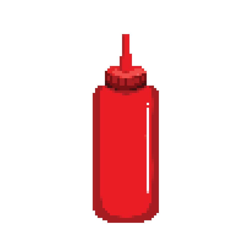 heiß Chili oder Tomate rot Soße Plastik Flasche Verpackung. Pixel bisschen retro Spiel gestylt Vektor Illustration Zeichnung. einfach eben Karikatur Zeichnung.