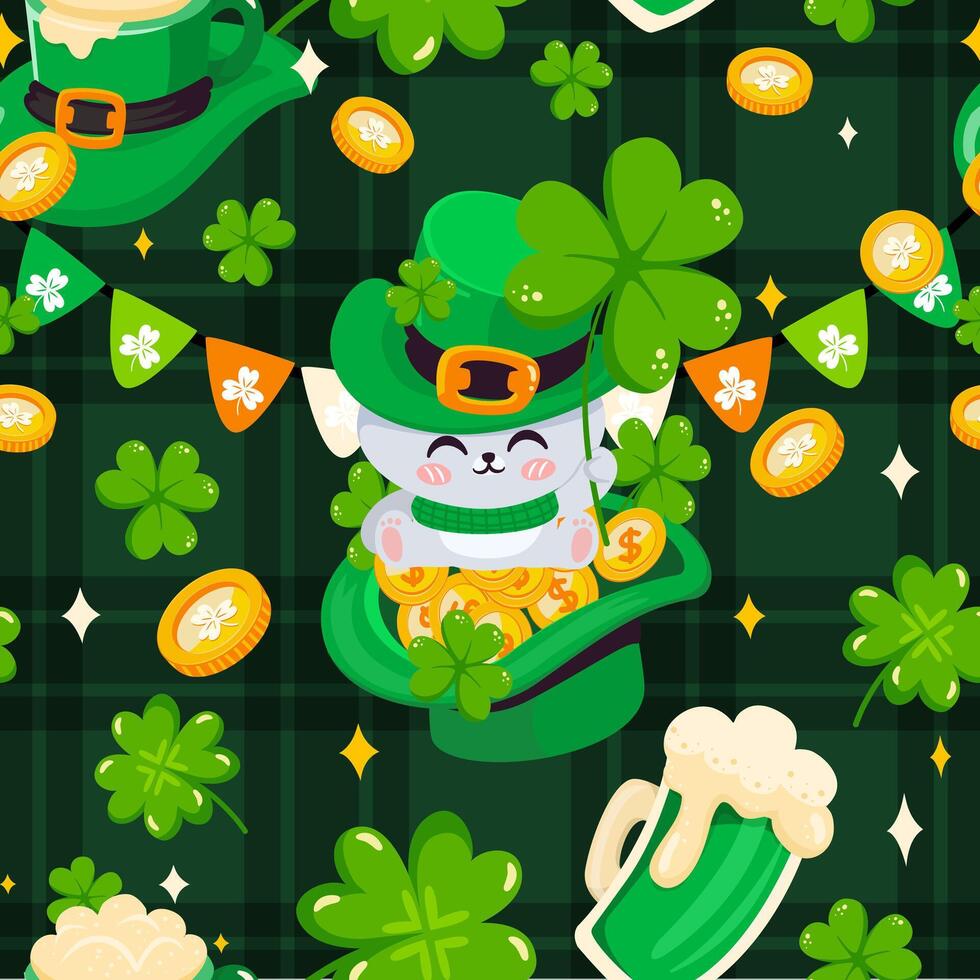 nahtlos Muster St Patrick's Tag Elemente. Vektor Illustration.