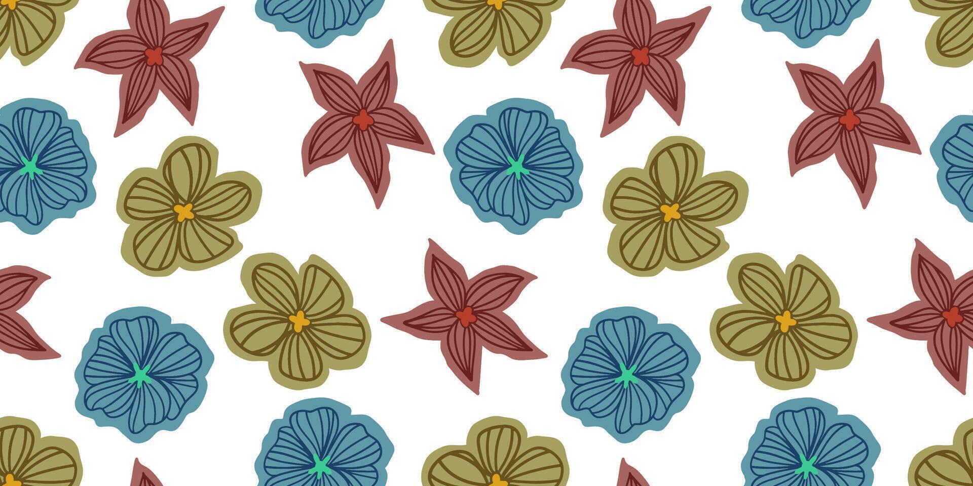 Vektor Hand gezeichnet Blumen. nahtlos Muster zum Textil- Design, Hintergrund, Schreibwaren, Zuhause Dekor, Verpackung, Hintergrund, Kunst und Kunsthandwerk.