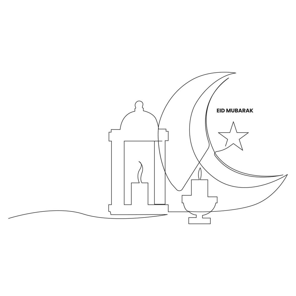 kontinuerlig enda linje Lycklig eid al fitr konst vektor design och illustration