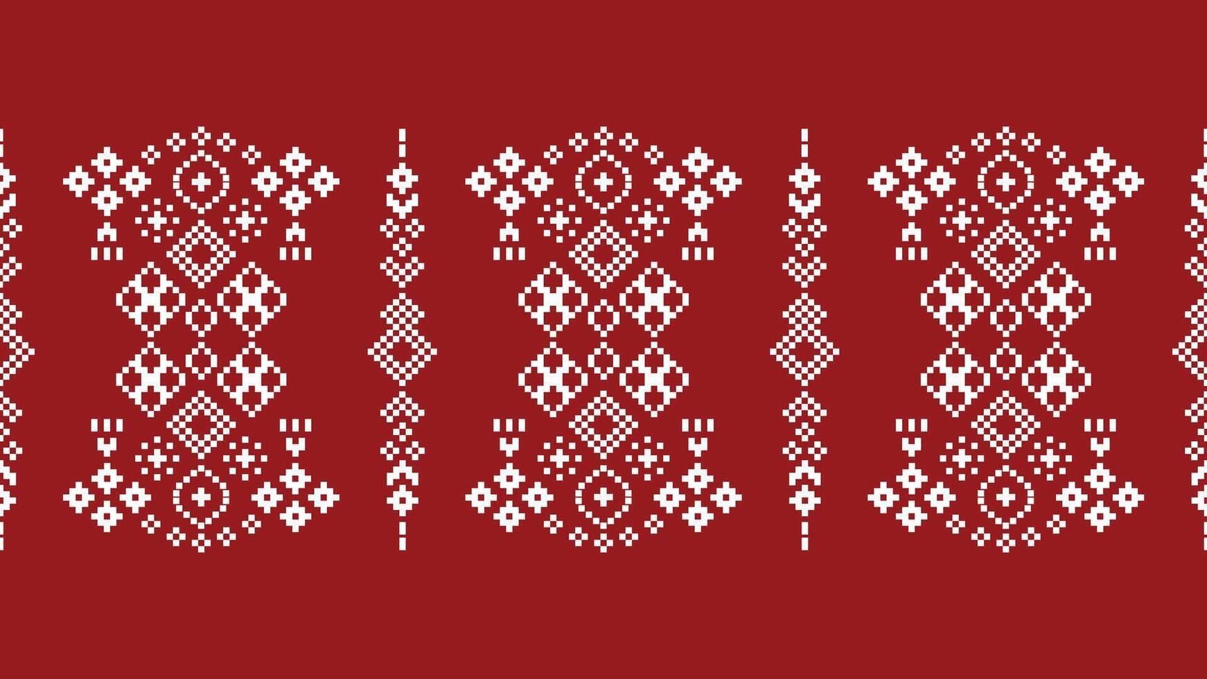 traditionell ethnisch Motive Ikat geometrisch Stoff Muster Kreuz Stich.ikat Stickerei ethnisch orientalisch Pixel rot Hintergrund. abstrakt, vektor, illustration. Textur, Weihnachten, Dekoration, Tapete. vektor