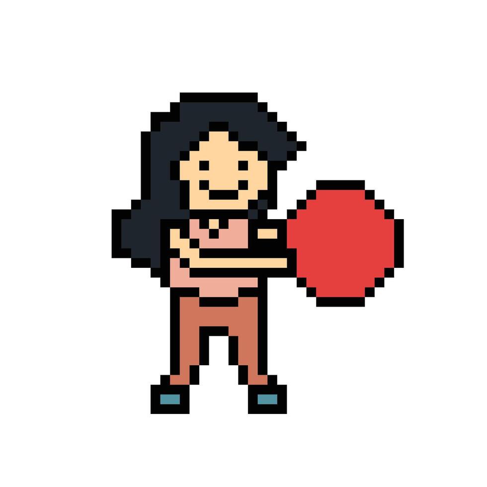 süß Pixel Karikatur 8 Bit Charakter Frau Übungen mit Ball Fitnessstudio Ausbildung allein Lebensstil Vektor zum Dekoration Leben Stil 8 bisschen weiblich Mädchen Übung Ball Fitnessstudio Fitness warm oben Spiel Vektor.