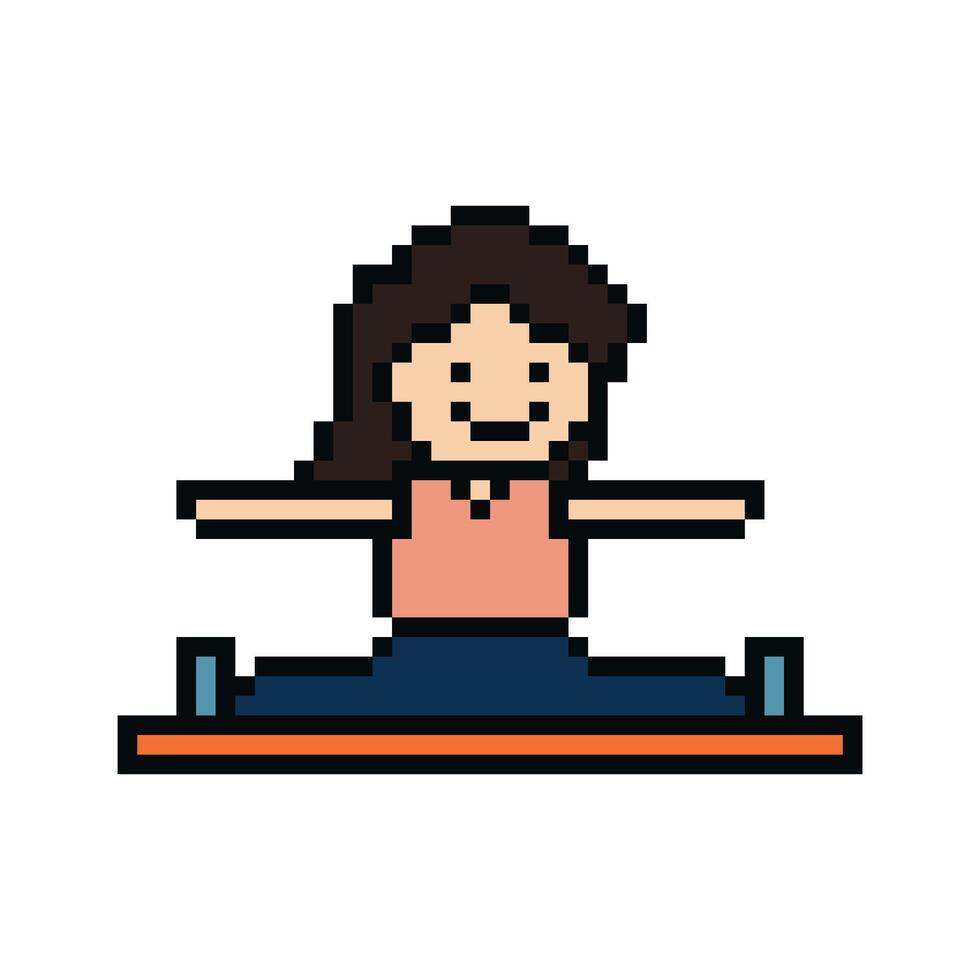 söt pixel tecknad serie 8bit karaktär kvinna aerob yoga övningar Träning livsstil vektor för dekoration liv stil 8 bit kvinna flicka övning Gym yoga kondition värma spel vektor.