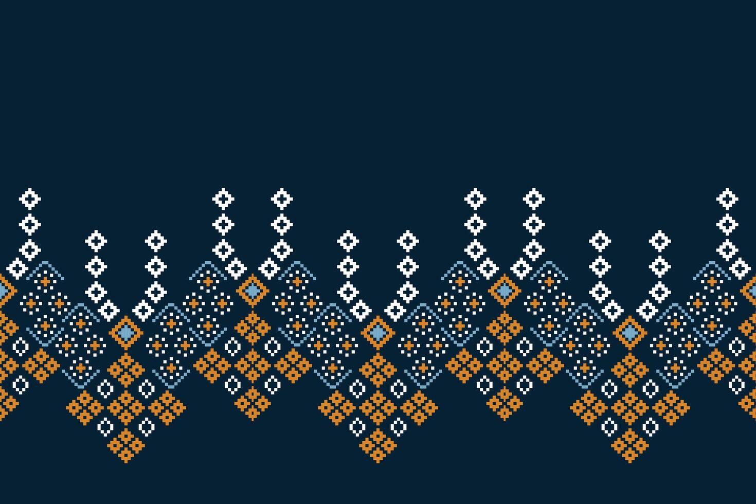 traditionell etnisk motiv ikat geometrisk tyg mönster korsa stitch.ikat broderi etnisk orientalisk pixel Marin blå bakgrund. abstrakt, vektor, illustration. textur, halsduk, dekoration, tapeter. vektor