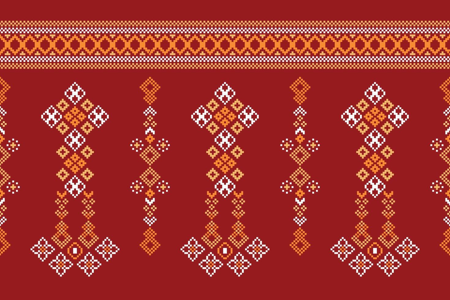 traditionell etnisk motiv ikat geometrisk tyg mönster korsa stitch.ikat broderi etnisk orientalisk pixel röd bakgrund. abstrakt, vektor, illustration. textur, jul, dekoration, tapeter. vektor