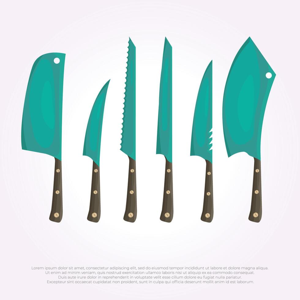 einstellen Messer bündeln Symbol Logo Vektor Jahrgang 3d Illustration. Geschirr Koch Design zum Schneiden