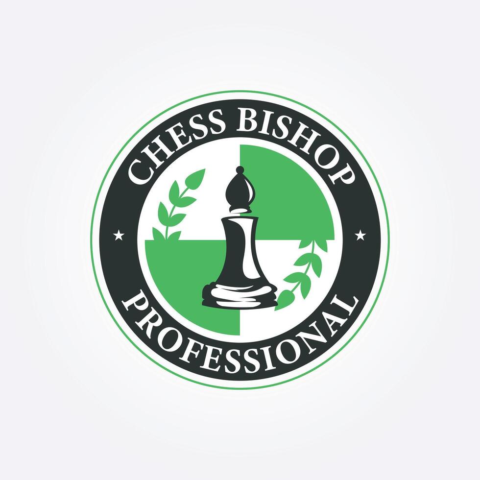 cirkel emblem schack biskop logotyp mall. vete element i årgång vektor schackbräde illustration