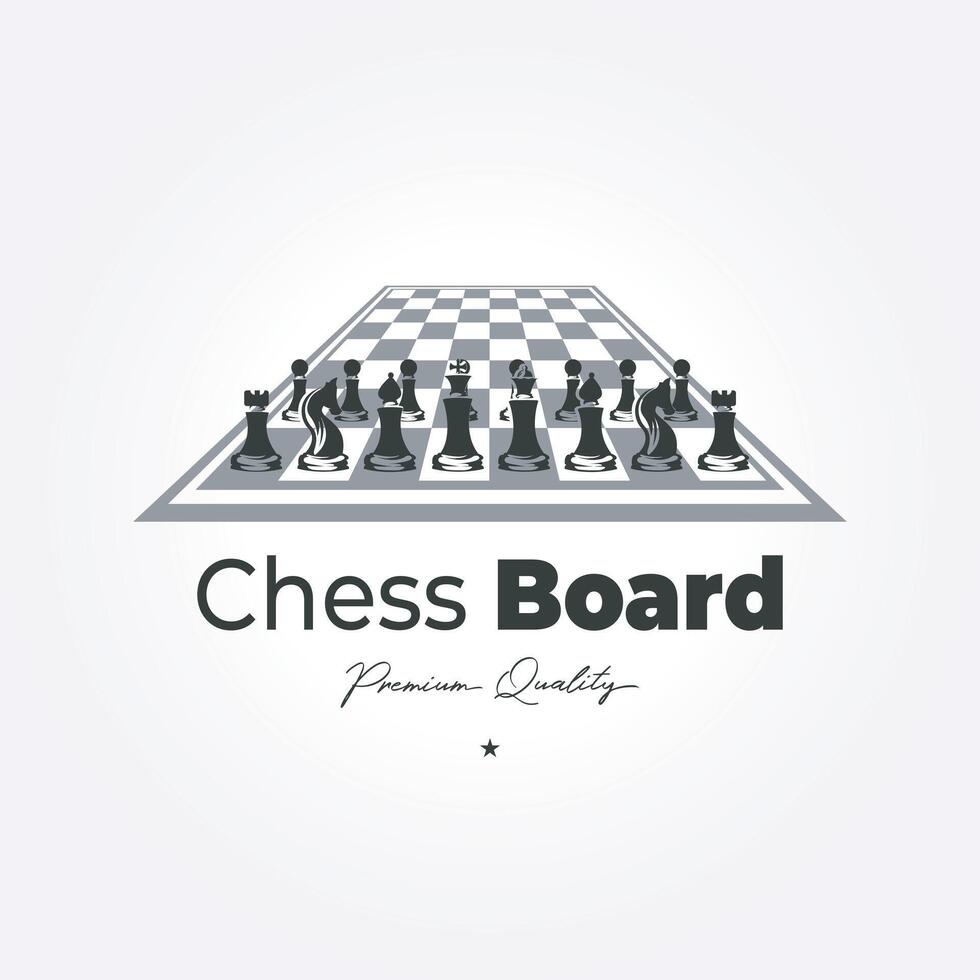 schackbräde logotyp design. schack bitar mall horisontell 3d illustration årgång vektor