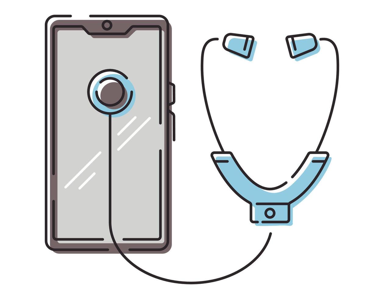 Vektor isoliert medizinisch Linie Symbol. Smartphone Symbol mit Stethoskop, Digital online medizinisch Pflege und Arzt Termin.
