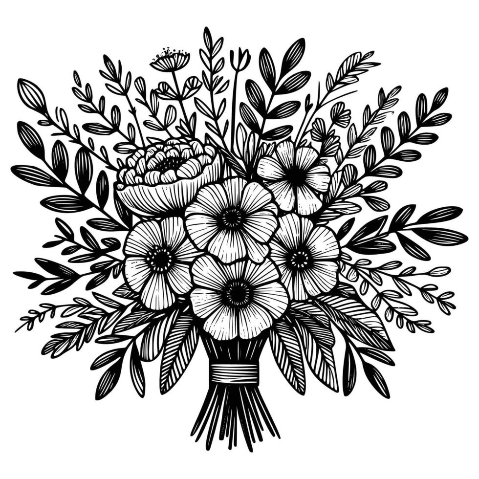 schwarz und Weiß Blumen Hand gezeichnet Vektor Illustration isoliert Weiß Hintergrund