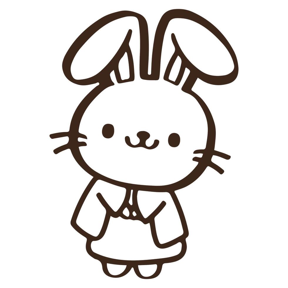 söt tecknad serie kanin bär japansk klänning. påsk dag. översikt vektor. vektor