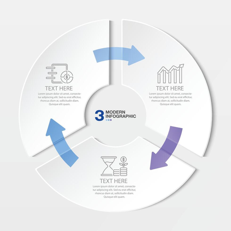 Blau Ton Kreis Infografik mit 3 Schritte, Prozess oder Optionen. vektor