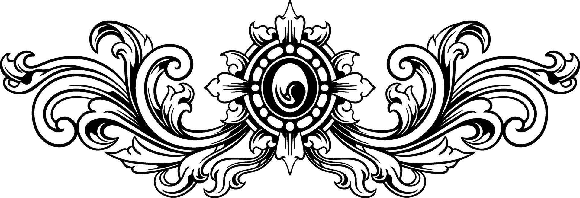 årgång barock victorian ram gräns blommig prydnad blad skrolla graverat retro blomma mönster dekorativ design tatuering svart och vit vektor