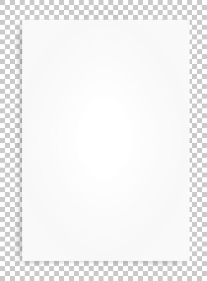 weißes Papierblatt auf transparentem Hintergrund mit weichem Schatten. Vektor. vektor
