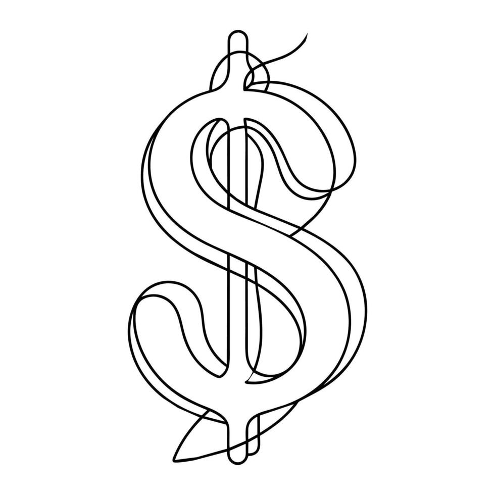 dollar symbol kontinuerlig linje konst teckning vektor