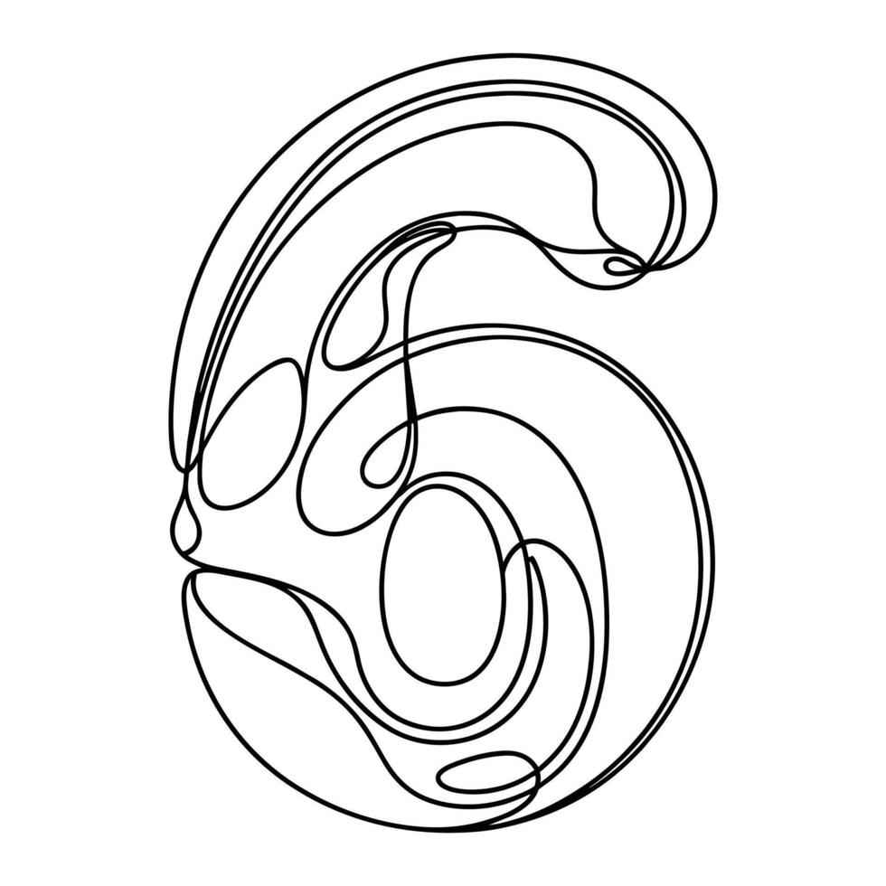 sechs numerisch Charakter kontinuierlich Linie Kunst Zeichnung vektor