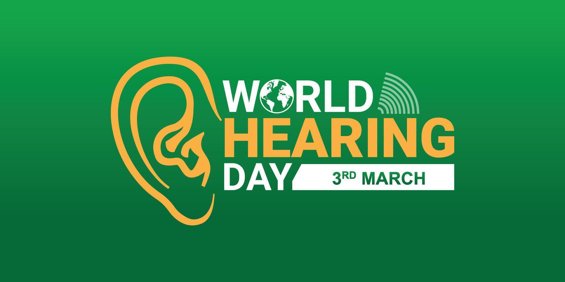 värld hörsel dag, höja medvetenhet handla om på vilket sätt till förhindra dövhet och på vilket sätt till förhindra dövhet och hörsel förlust och främja öra och hörsel vård runt om de värld, vektor illustration.