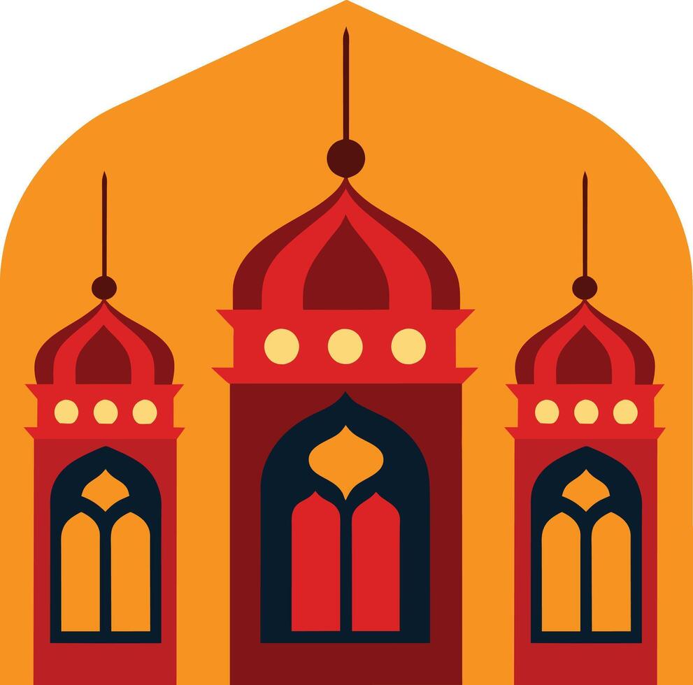 ein Orange und rot Moschee mit drei Fenster vektor