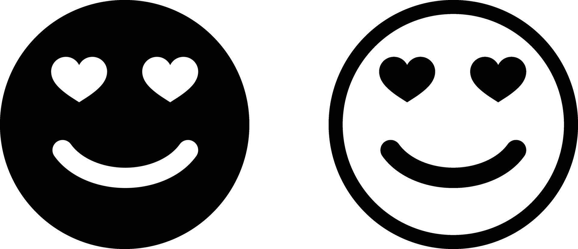 Lächeln Symbol einstellen mit Herzen im zwei Stile . Lächeln im Liebe Emoji mit Herzen Augen . Vektor Illustration