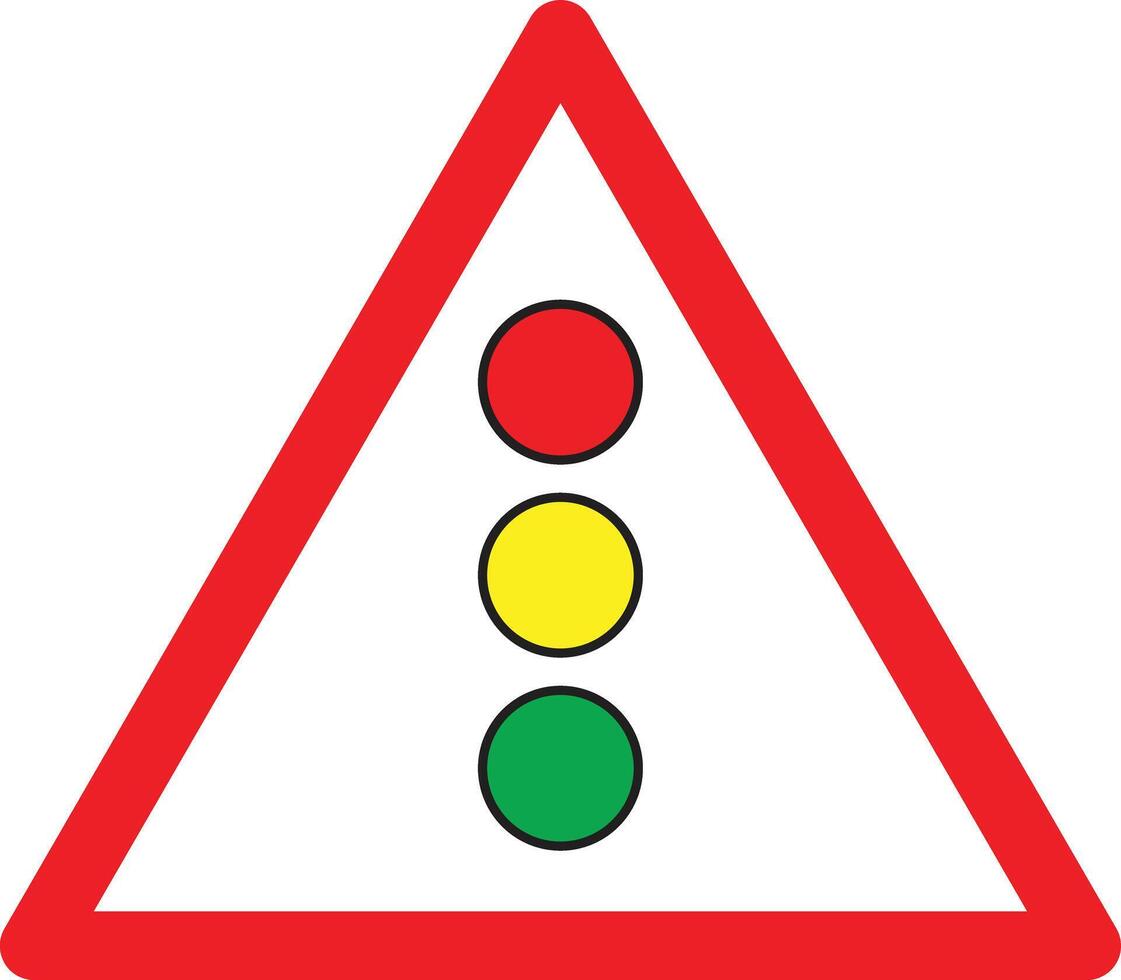 der Verkehr Beleuchtung Warnung Dreieck Zeichen isoliert auf Weiß Hintergrund . rot Dreieck Warnung Straße Zeichen mit der Verkehr Licht Innerhalb .Vektor Illustration vektor