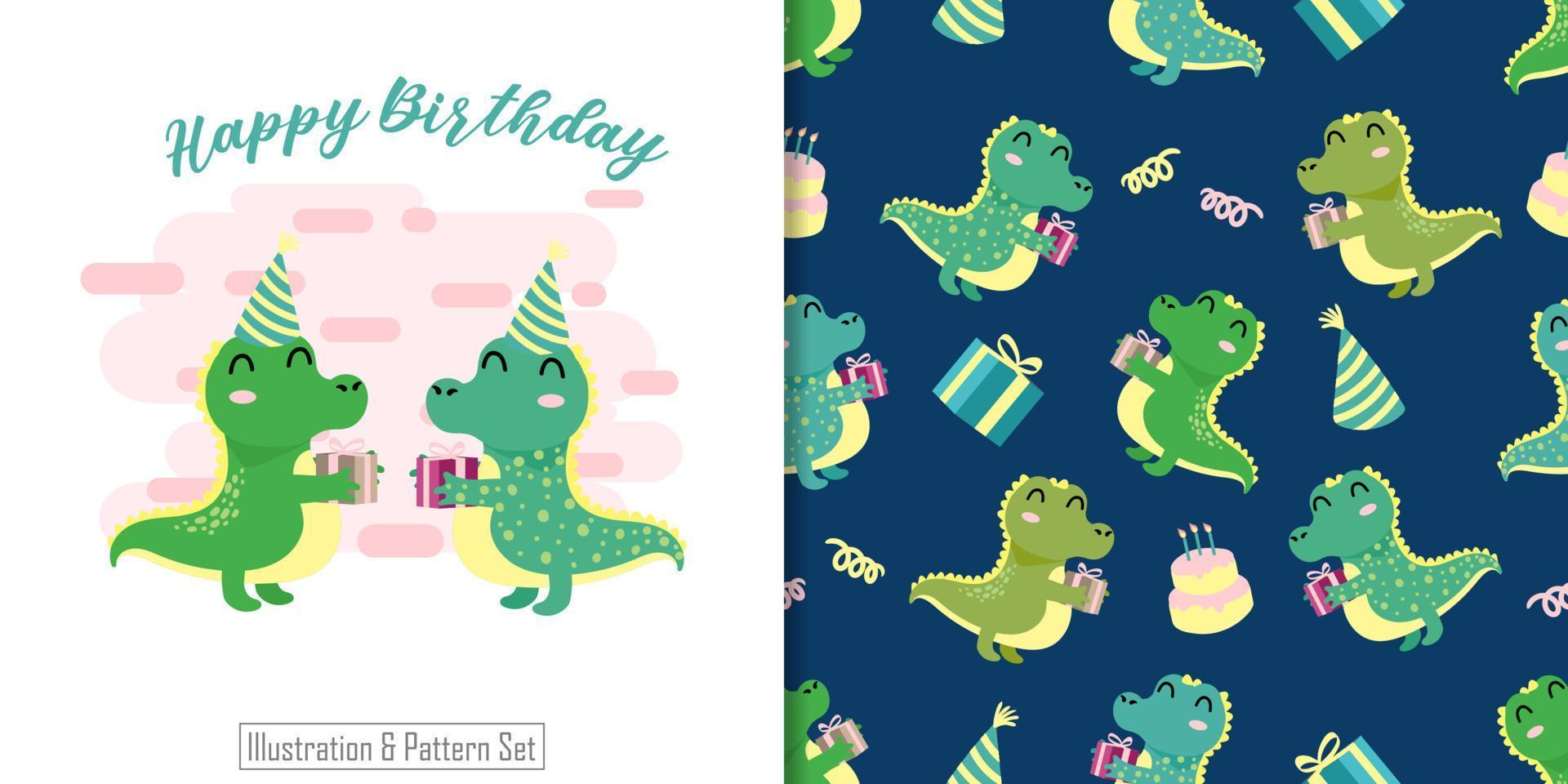 süßes Aligator nahtloses Muster mit Illustrationskarikatur-Babypartykarte vektor