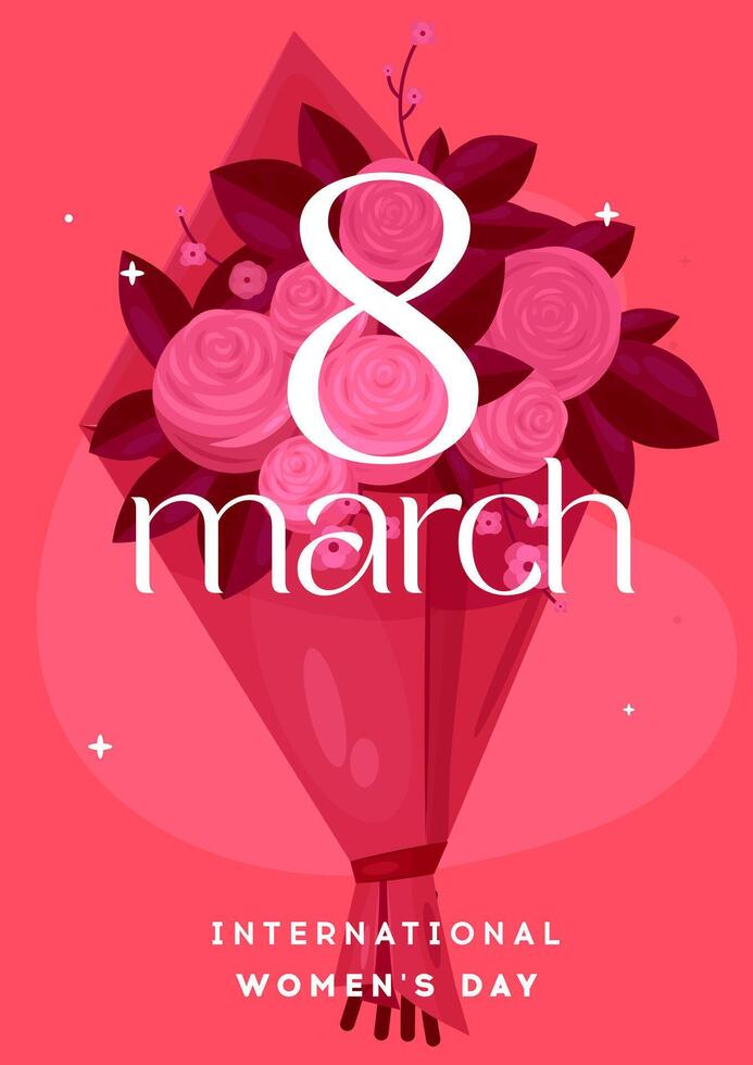 internationell kvinnors dag flygblad med blommor 8 Mars vektor