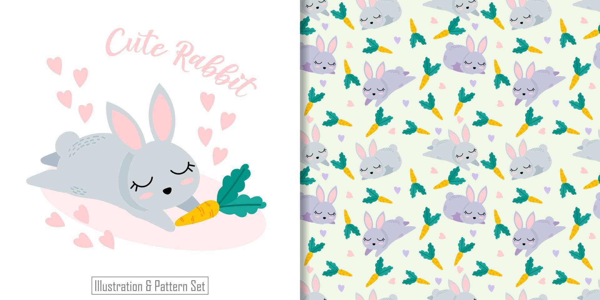 niedliches Kaninchen nahtloses Muster mit Illustrationskarikatur-Babypartykarte vektor