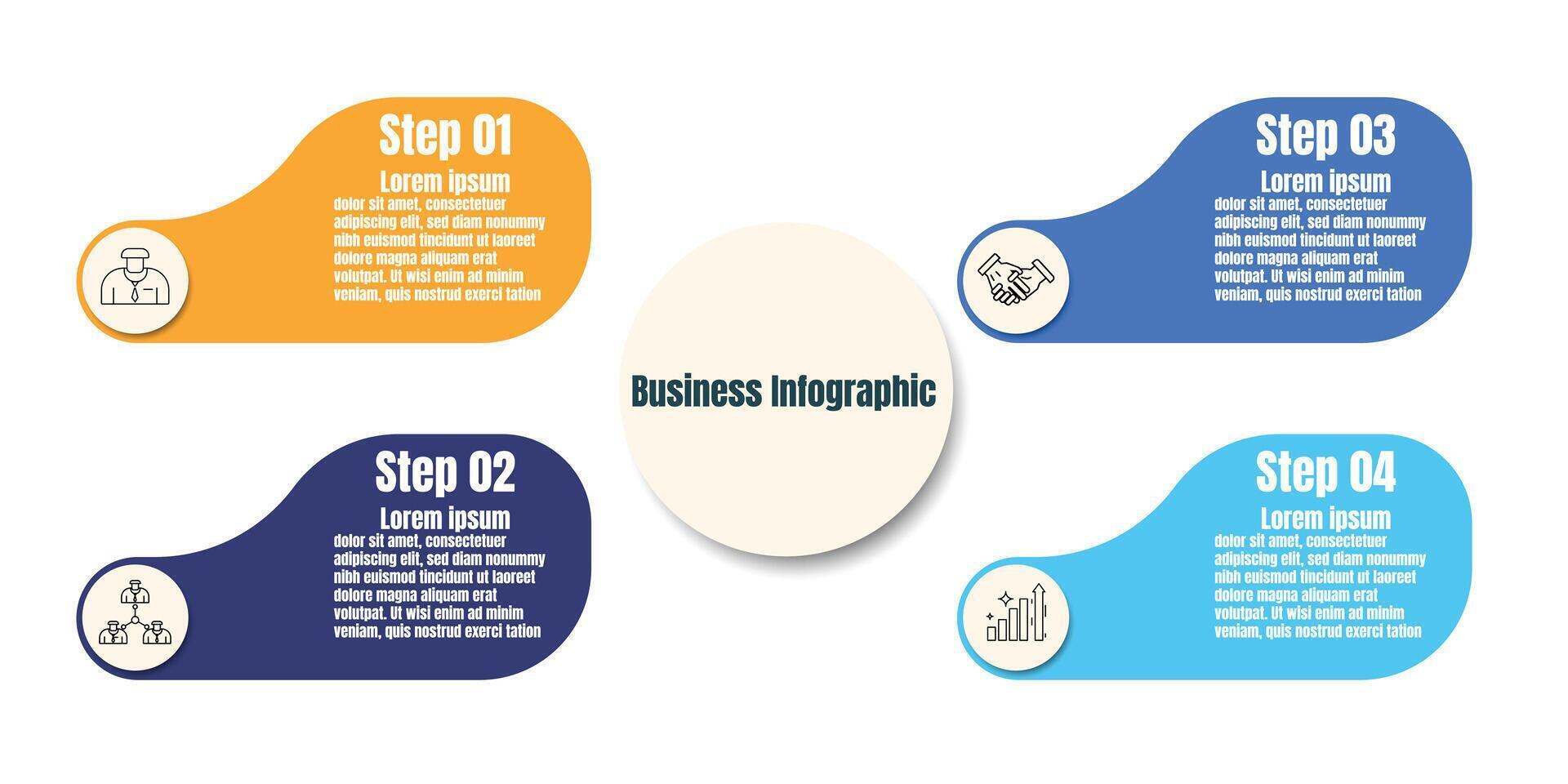 Infografik Vorlage zum Geschäft Information Präsentation. Vektor Platz und Symbol Elemente. modern Arbeitsablauf Diagramme. Bericht planen 4 Themen