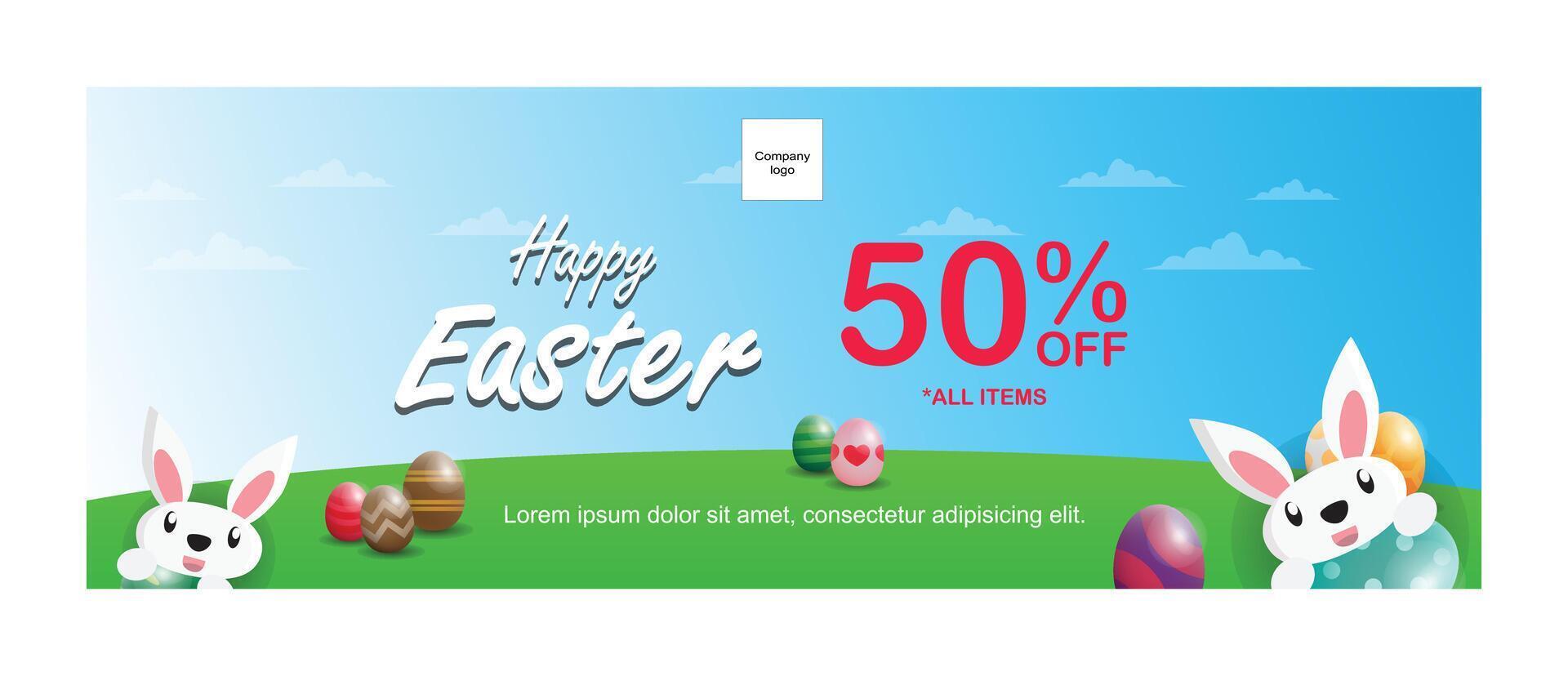 glücklich Ostern Tag Gruß und Rabatt Beförderung Banner mit Ostern Ei und Hase Illustration vektor