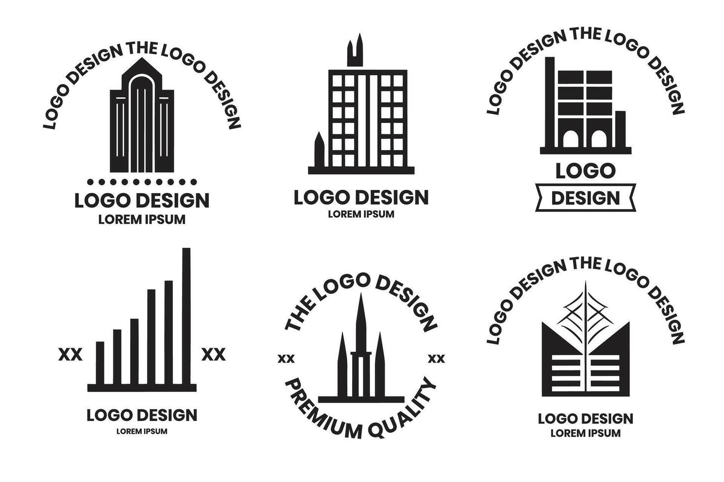 Häuser und Wolkenkratzer Logo oder Abzeichen im Jahrgang Stil vektor