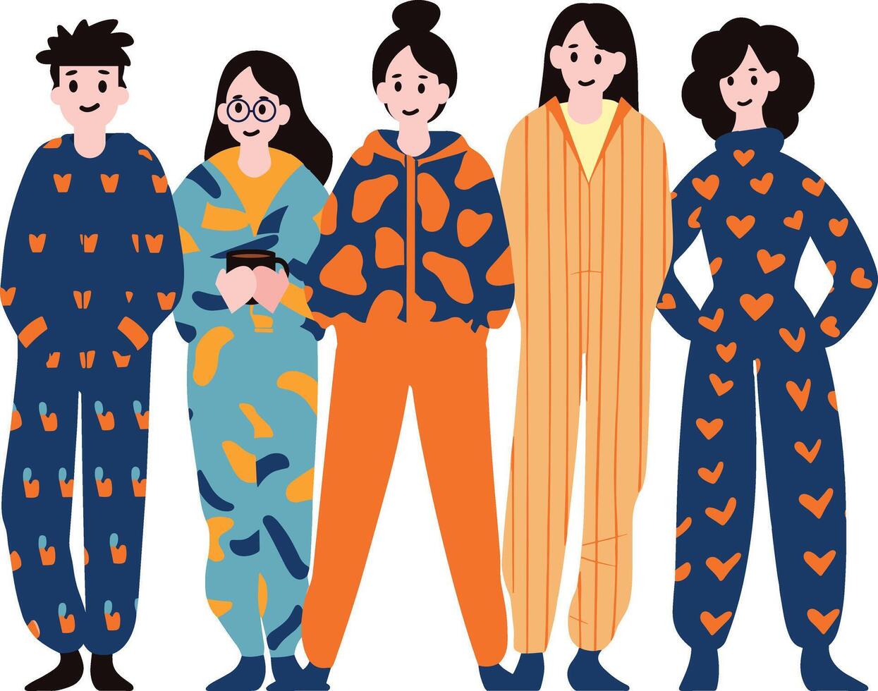 människor bär pyjamas platt stil isolerat på bakgrund vektor