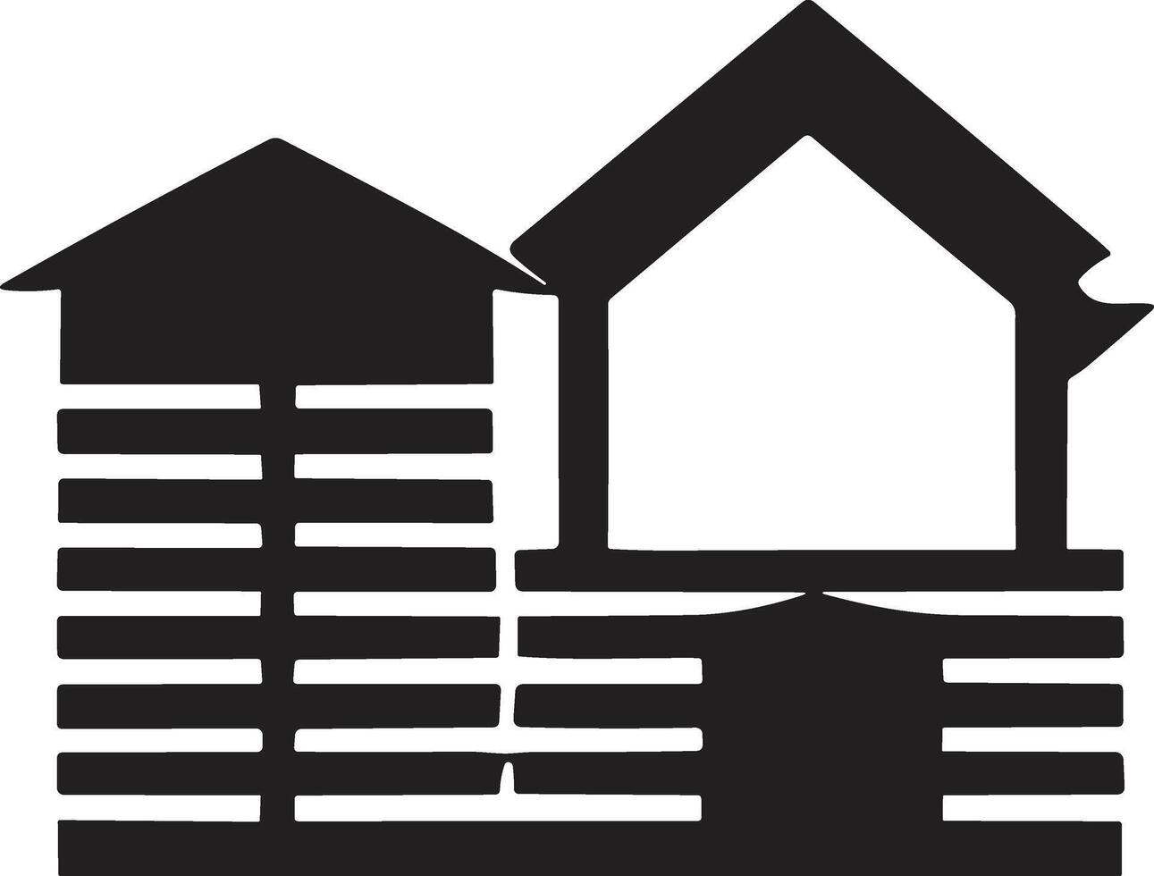 hus och skyskrapor logotyp eller bricka i årgång stil vektor