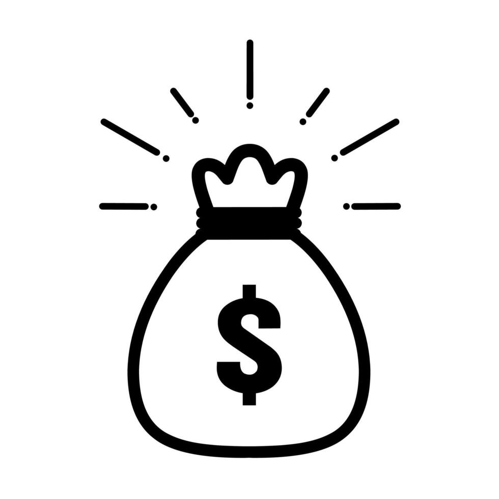 pengar väska eller pengar säck ikon isolerat på vit bakgrund. lämplig för finansiera, rikedom, betalning och bank logotyper. vektor illustration