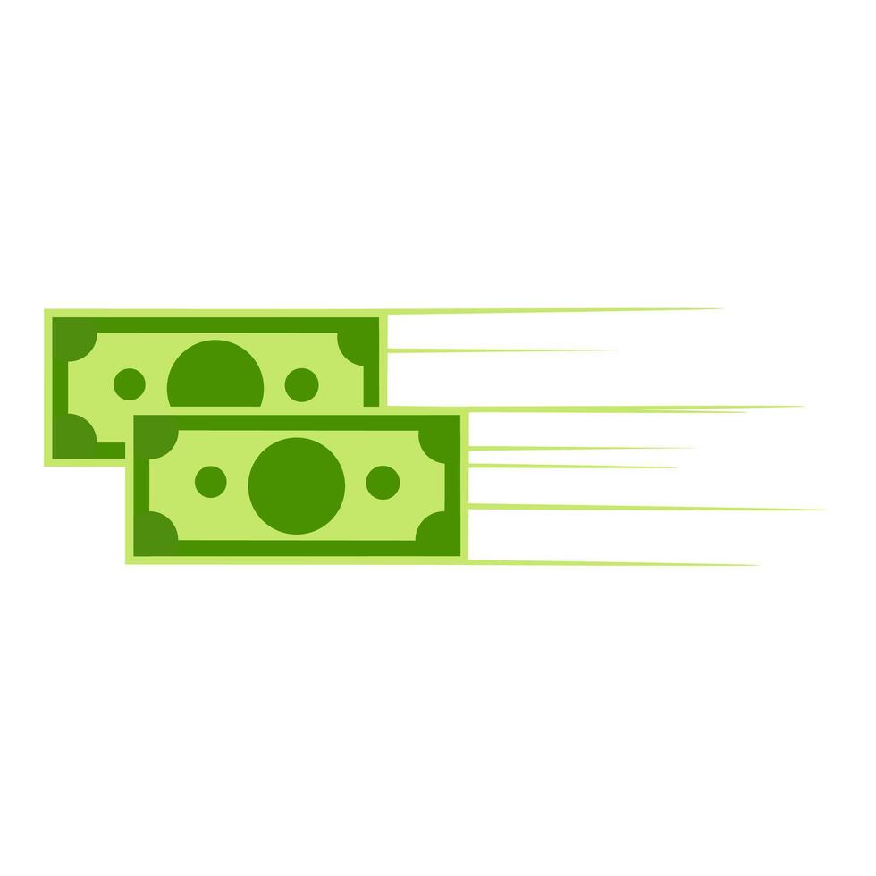 vektor ikon av flygande dollar sedlar med snabb tecken isolerat på vit bakgrund. pengar design begrepp från avsändare till mottagare. kontanter, betalningar och finansiell föremål.