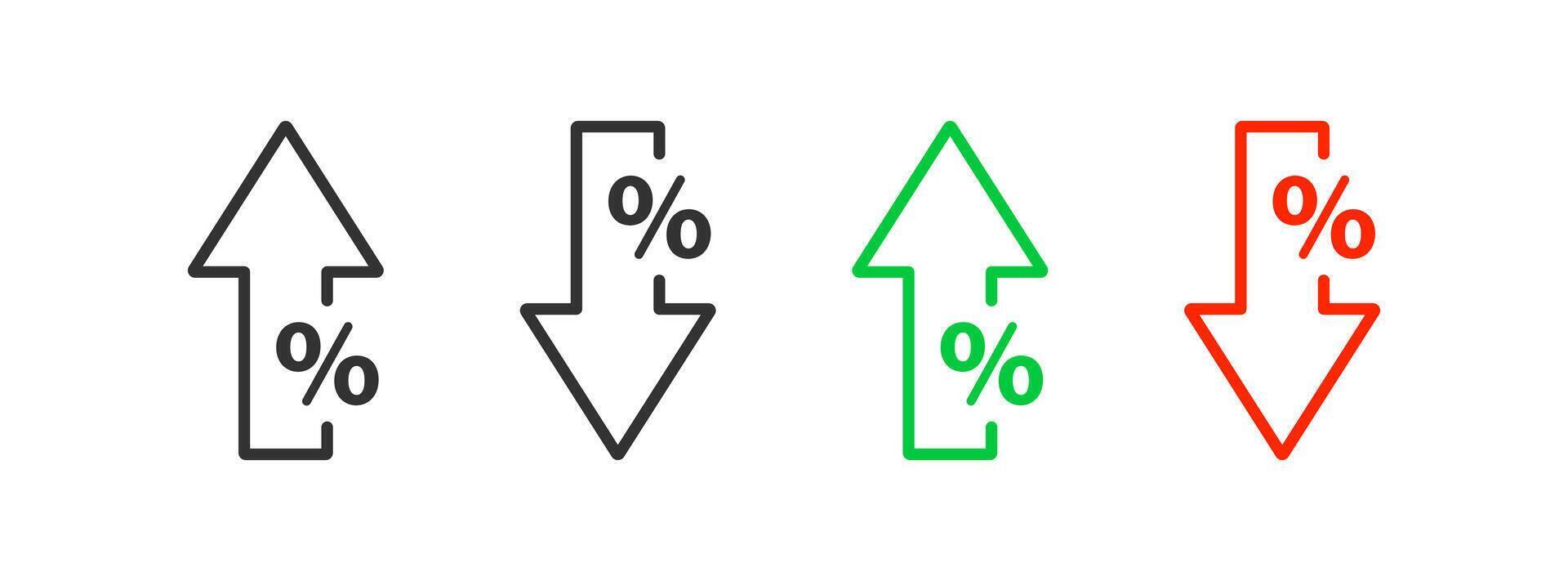 Prozent Wachstum Symbol. Prozentsatz Pfeil oben und Nieder Symbol. Rabatt Preis Zunahme, verringern. Vektor Illustration.
